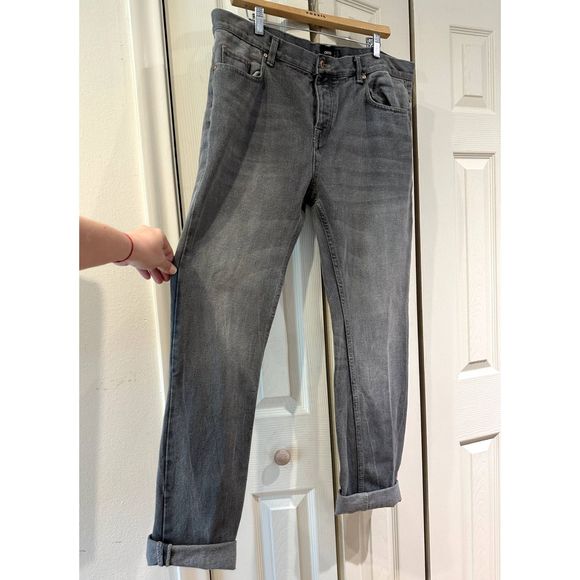 ASOS Rigid Gray Vintage Wash Slim Slouch Boyfriend Jeans Button Fly 36W 34L - Picture 3 of 12